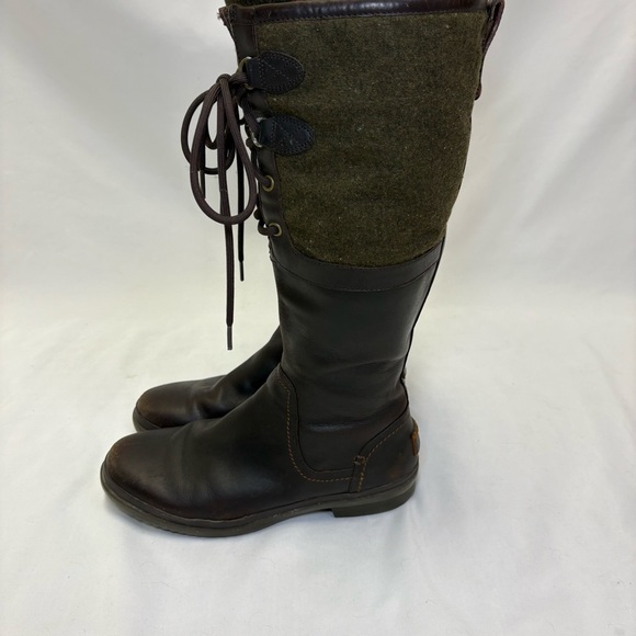 UGG Elsa Waterproof Tall Riding Boots in Stout Leather Green Wool Womens 8.5 - Picture 5 of 16